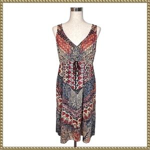 One World Boho Sleeveless V Neck Dress Large